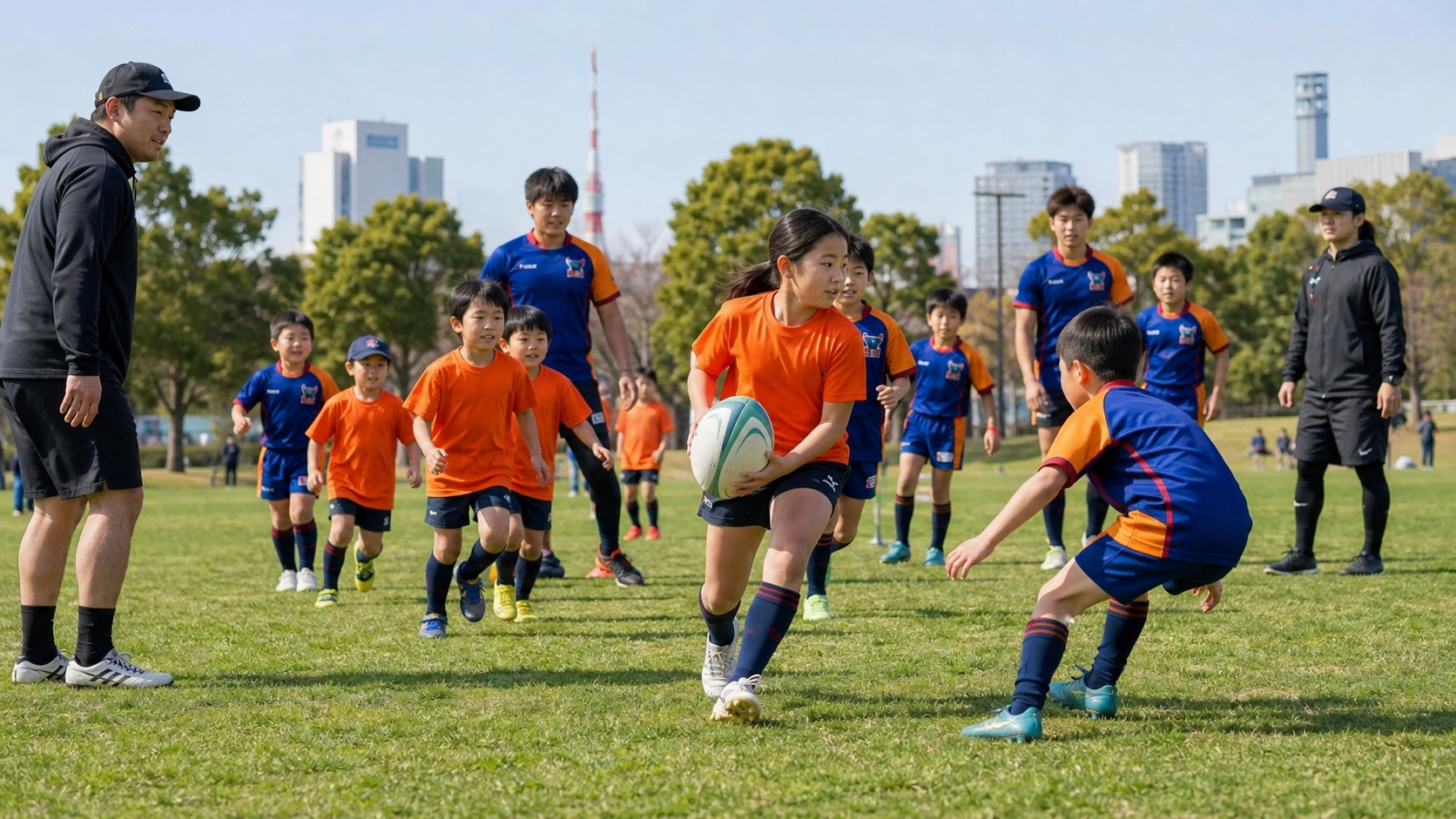 横浜ブルズのユニフォームで練習する子どもたち